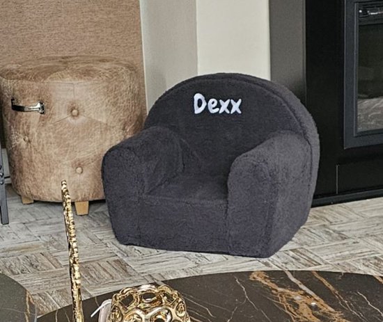 Teddy kinderstoel antraciet met geborduurde naam van Teddy. — afbeelding 2
