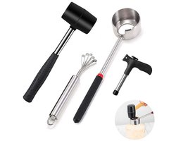 Kokosnootschil-set - Gereedschap voor het openen van kokosnoten - Kokosnootschilpons - Opent gemakkelijk nieuwe en rijpe kokosnoten - Inclusief schilopener, hamer, kokosrasp en priem - Geschikt voor keukens, picknicks en strandvakanties - Zilver