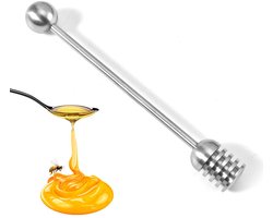 1 pièce - Cuillère à miel - Cuillère à sirop - Bâtonnet mélangeur - avec stylo à bille - Robuste et durable - Argent - 2 x 16 cm - Convient aux pots de miel et au dosage de liquides visqueux
