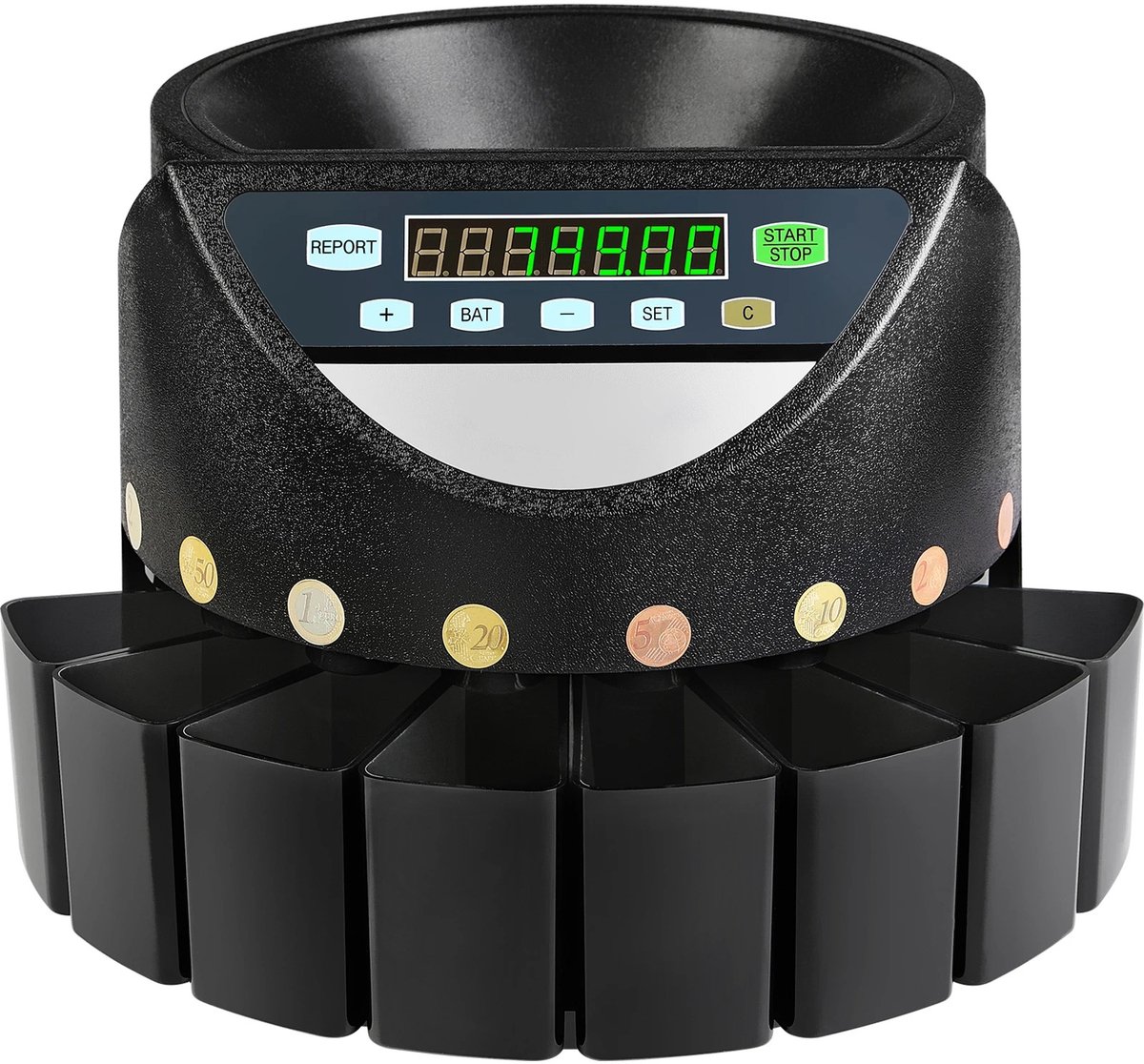 Lunekiss Euro Muntenteller Sorteermachine – 300 munten/min – 8 bakken – LED-display