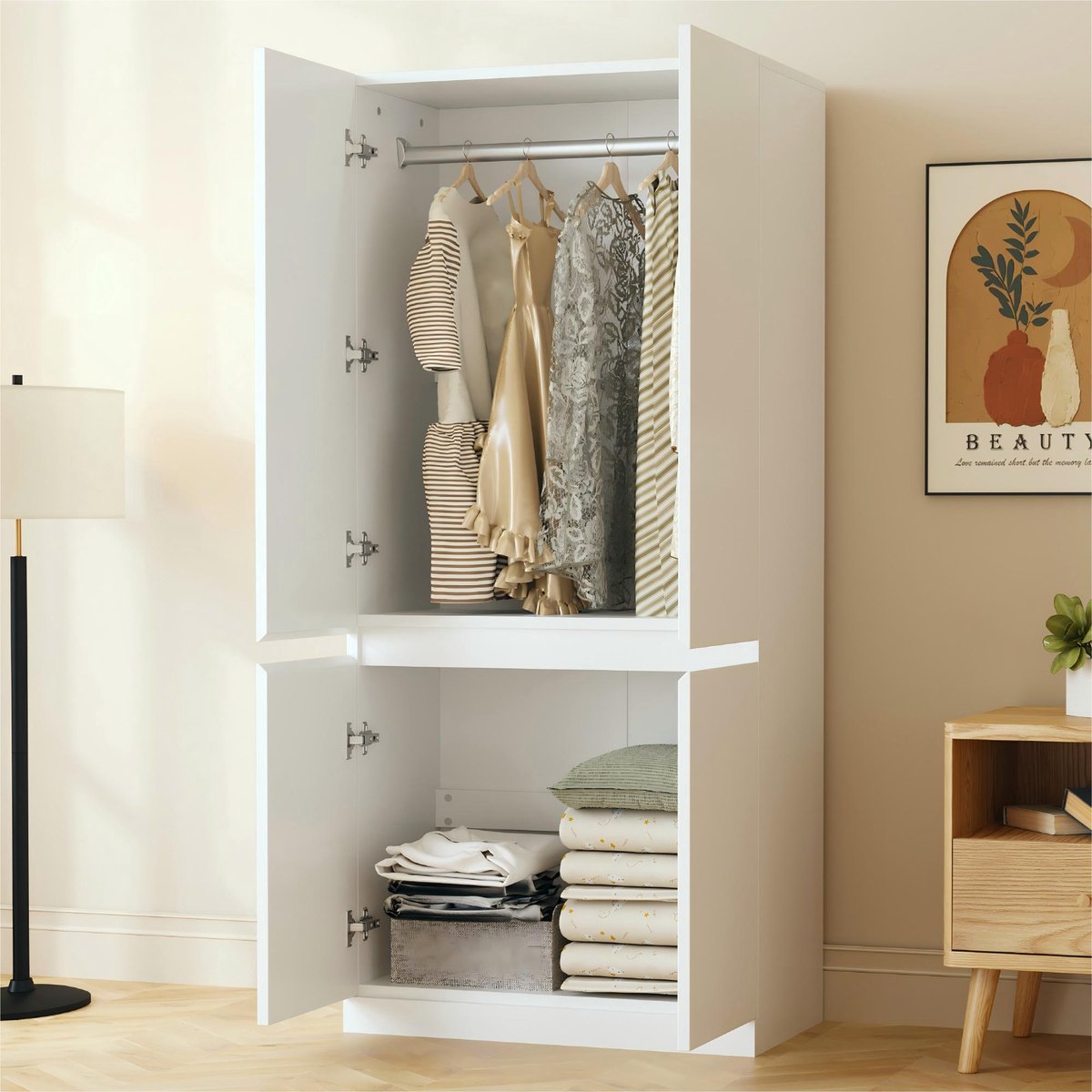 Sweiko Kledingkast - Vier deuren - Minimalistische stijl - 70 × 40 × 170 cm - Wit