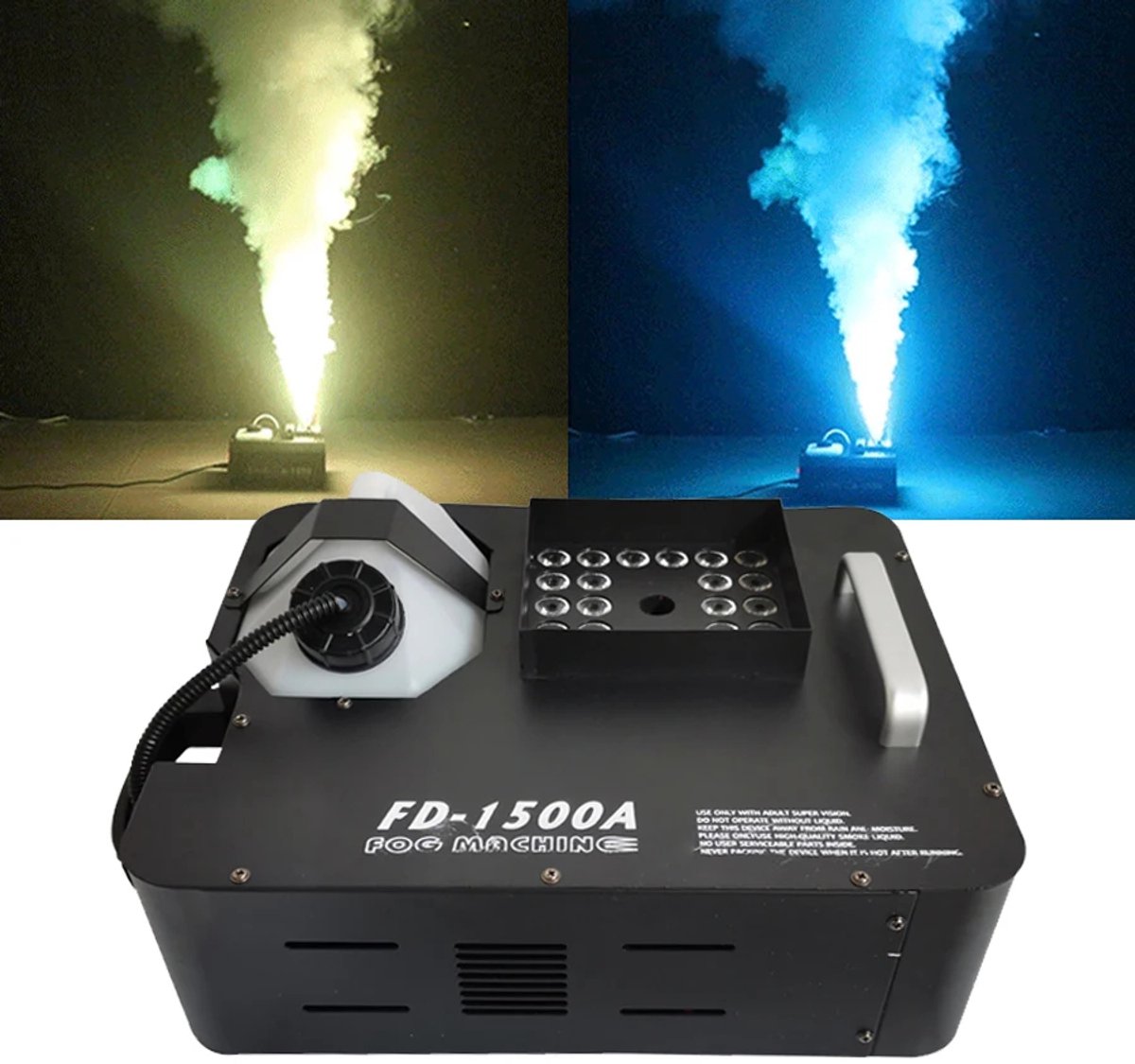 Fubzz Mistrookmachine 1500W - DMX RGB Fogger Rookmachine - Verticale 24 LED Podiumlichteffect - Afstandsbediening - 3L Olietank