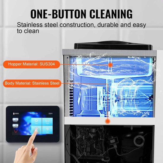 VEVOR Commerciële Ijsmachine, Capaciteit van 10 l/u, Softijsmachine met Enkele Smaak, Aanrecht, Trechter van 4 l, Cilinder van 1.6 l, Touchscreen, Automatische Reiniging, Snackbars Voorgekoeld — afbeelding 5