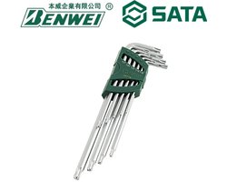 Sata Torx Set lang - 9delig - A merk- Torx met bolkop - Extra lange Torx - Hoge kwaliteit Torx - Compacte Schroevendraaierset - Inbus torx set- Moeilijke bereikbare torx - T10,T15 ,T20,T25,T30,T40,T45,T50- Sata - Apextools
