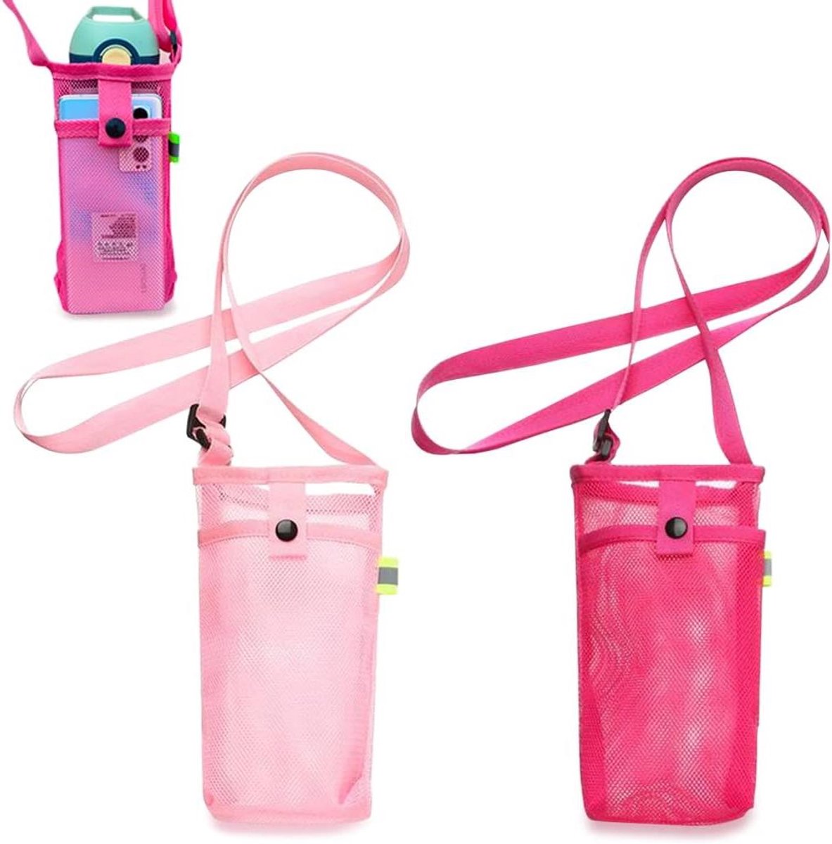 Allecta-Flesdrager waterfles-Roze-Rode-Buitensport-Verstelbare schouderband-Draagtassen met pocket-Waterfles accessoires-Roze-Rode-Flesdrager geschikt voor sportcampingwandelen.