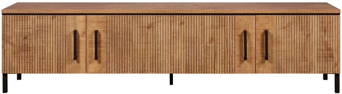Woonexpress TV-Meubel Culemborg - Houtlook/Metaal - Mango/Metaal - 200x50x45 cm (BxHxD) - Verticale Latten - Softclose Hout - Mango/Hout - Naturel