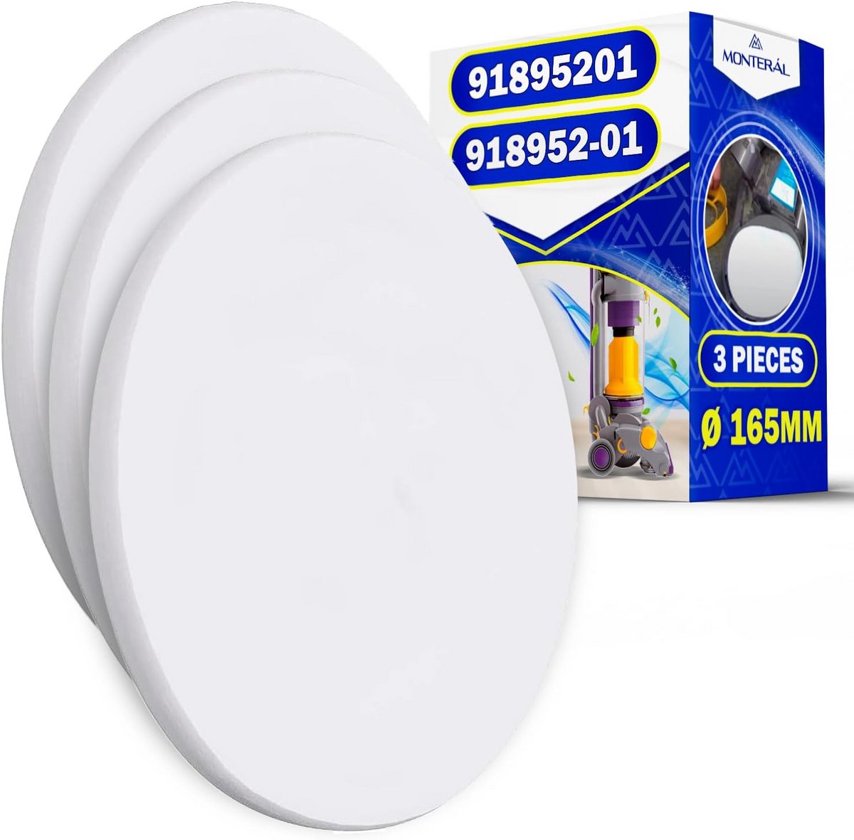 Set van 3 Stofzuigerfilters Ø 165 mm voor DC04, DC05, DC08, DC19, DC29 Modellen
