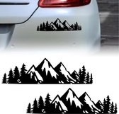 2 stuks - Autostickers - Patroon met besneeuwde bergen en bomen - Grafisch logo met bergketen - Geschikt voor kofferbakken en achterkleppen - Autodecoratie - Carrosseriestickers - Zwart