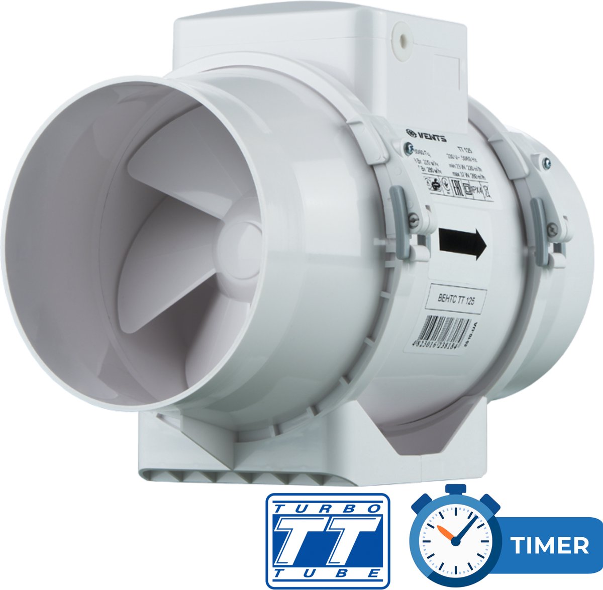 Vents TT buisventilator 125 mm – met Timer – Inline fan – 280 m³/h