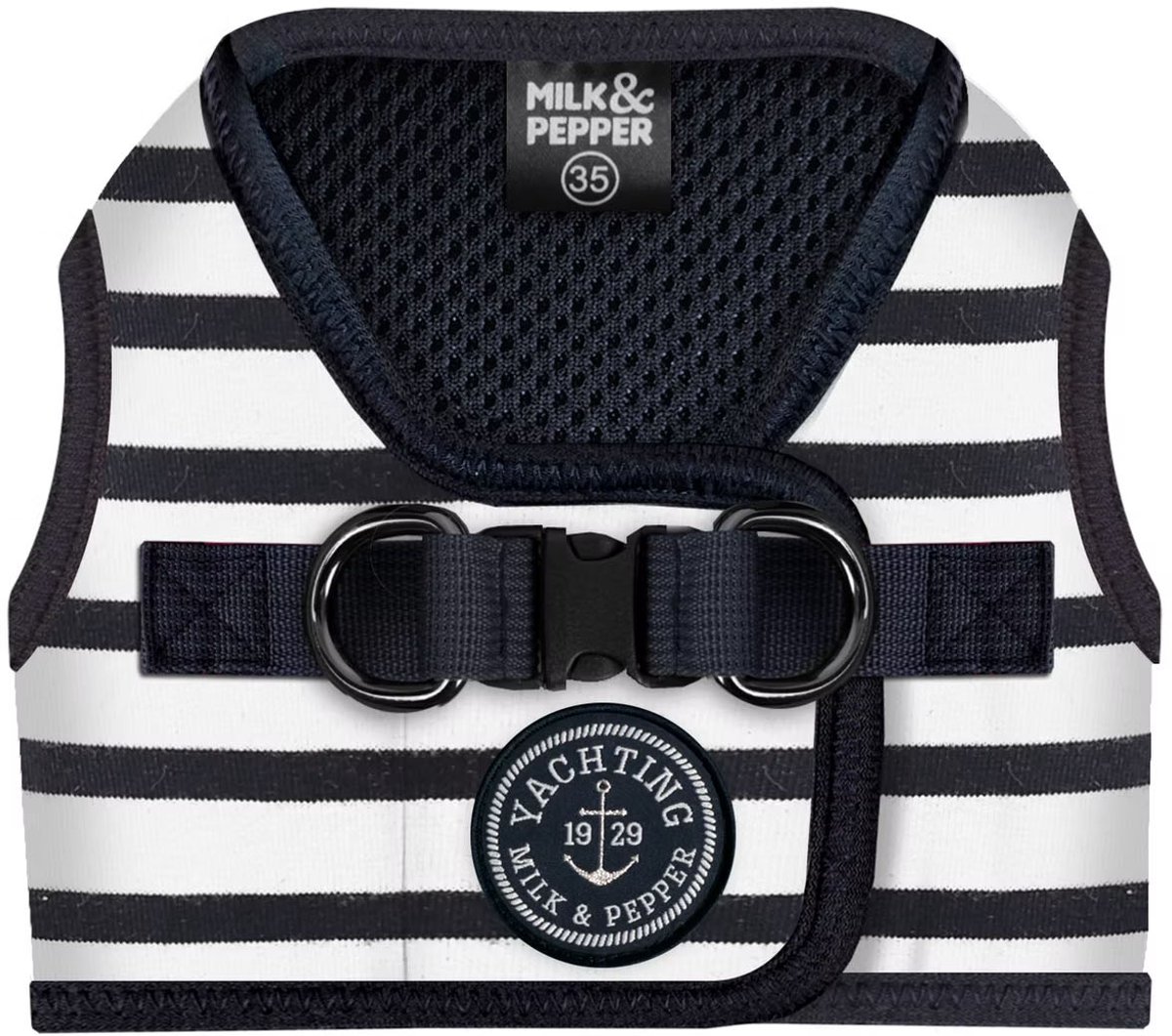 HONDENJAS / HARNAS/ HONDENTUIGJE MILK & PEPPER® LOAN NAVY-WIT GESTREEPT MAAT 38