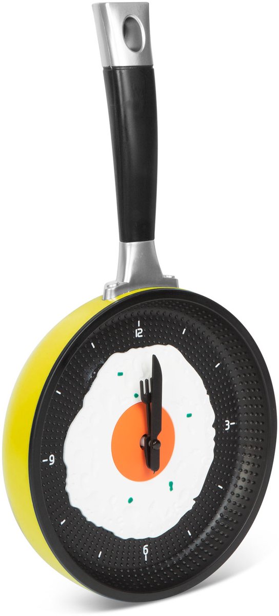 Keuken Wandklok als Koekenpan - Gebakken Ei Design met Vork & Mes - Geel 1 Stuks [W1060B]