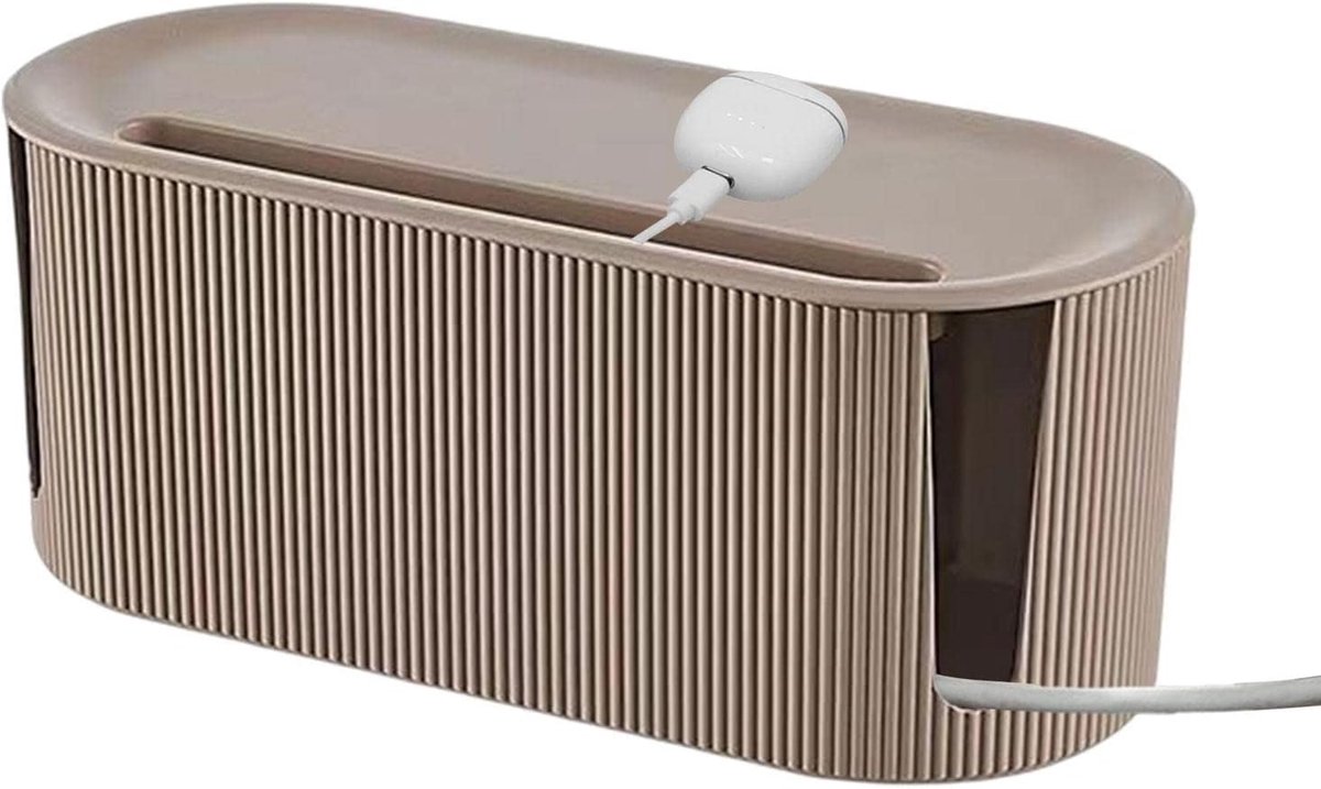 MDUG Kabelmanagementbox met deksel - Khaki - Scandinavische stijl - Verberg kabels - Multifunctionele organizer met kaartsleuven - Beschermt kinderen en huisdieren