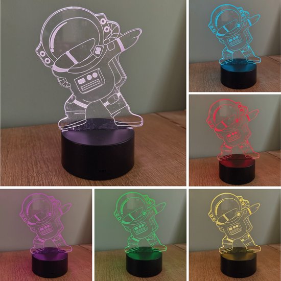 Klarigo® Nachtlamp – Astronaut - Ruimte - Fun - Deb - 3D LED Lamp Illusie – 16 Kleuren – Bureaulamp – Nachtlampje Kinderen – Creative lamp - Afstandsbediening