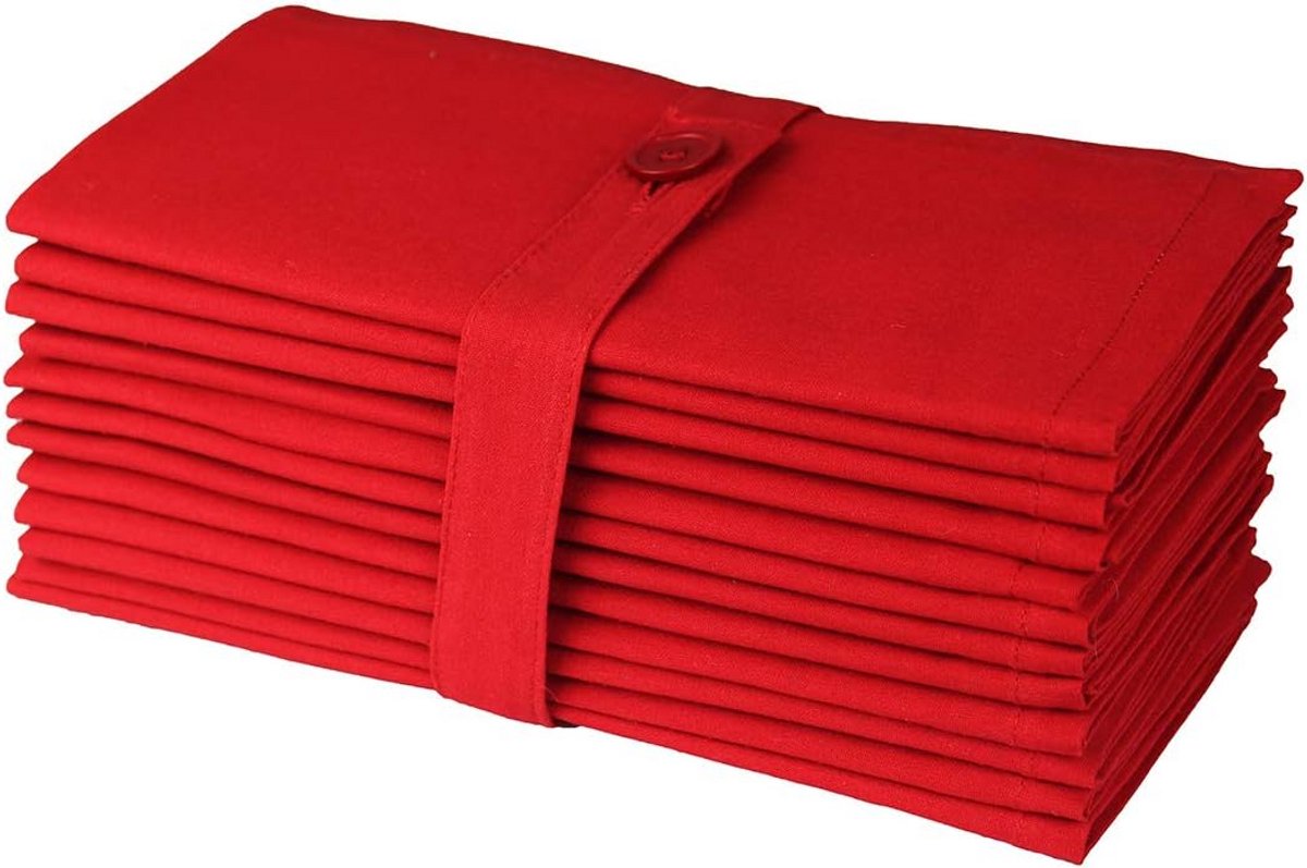 Set van 12 Klassieke Katoenen Servetten Rood - 45x45 cm - Diner Servetten