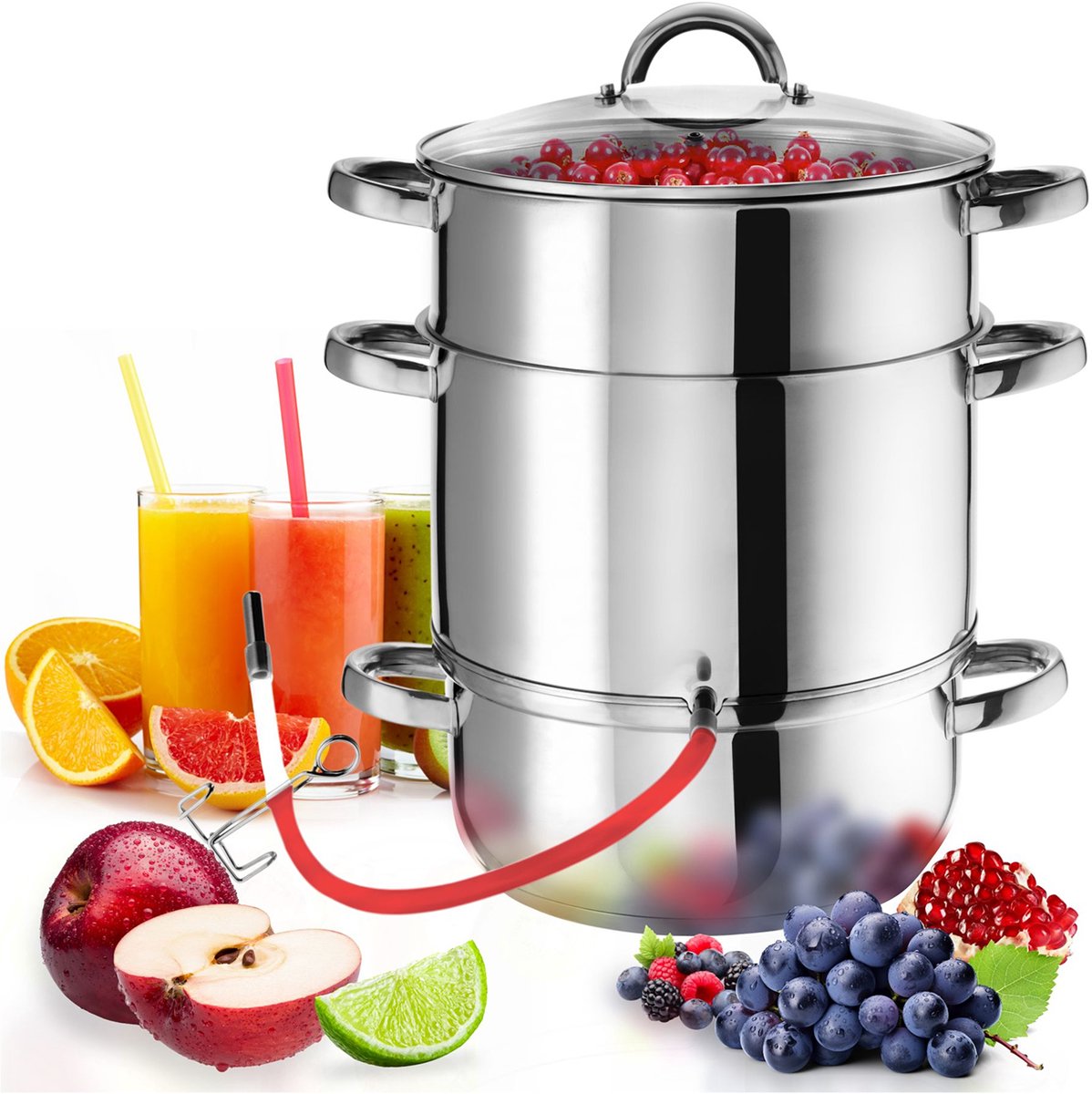 Bol.com tectake® Sapextractor - Sappan - Stoompan - Ø 26 cm, 15 Liter - Roestvrij Staal met Glazen Deksel - Geschikt voor Induct... aanbieding