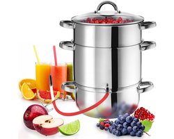 tectake® Sapextractor - Sappan - Stoompan - Ø 26 cm, 15 Liter - Roestvrij Staal met Glazen Deksel - Geschikt voor Inductie, Gas, Elektrisch en Keramisch Fornuis