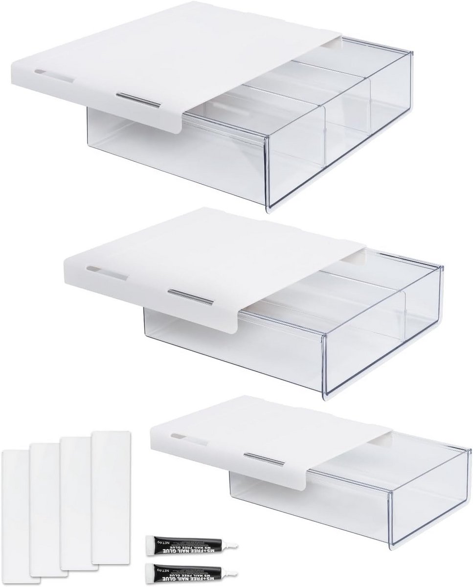 Zelfklevende Onder Bureaulade Organizer Set - Uitschuifbaar & Transparant