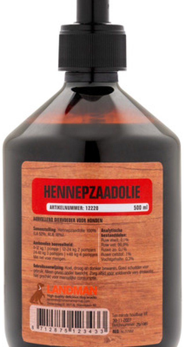 Hennepzaadolie (500ml) - Supplementen Hond - Ondersteunt Huid, Vacht & Immuunsysteem