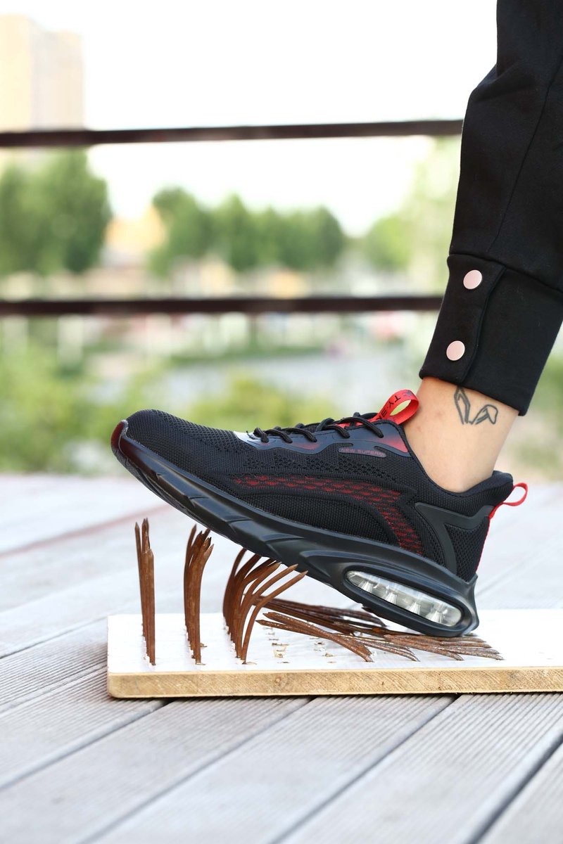 R-Win Veiligheidsschoenen heren stalen neus heren werkschoenen dames stalen neus lichtgewicht sokken werklaarzen industriële en bouwschoen, zwart, rood, geel, grijs, werkdiepte, zwart, 36 EU