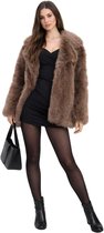 Joya Party® Bruine Faux Bontjas voor Dames | Luxe Imitatiebont Jas Gevoerd met Zakken | Vrouwen Bont Jas Donker Bruin | Hippe Bontjas | Warm & Gevoerd | Verkleedkleding | Halloween en Carnaval Kostuum | Maat M