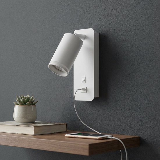 Applique LED - Lampe de chevet avec port USB | Raccord GU10 | Blanc