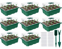 8pcs Indoor Greenhouse Grow Box - Seeds Starter Tray - 96 Cell Mini Greenhouse Grow Kit - Seed Starter Tablets - Mini Propagator for Seedling Plants - Plantenkweek - Tuinieren