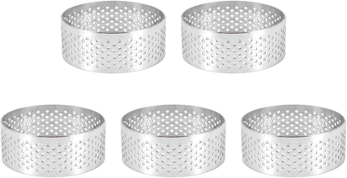 Set van 5 Geperforeerde Taartringen Roestvrij Staal 5 cm voor Desserts en Gebak