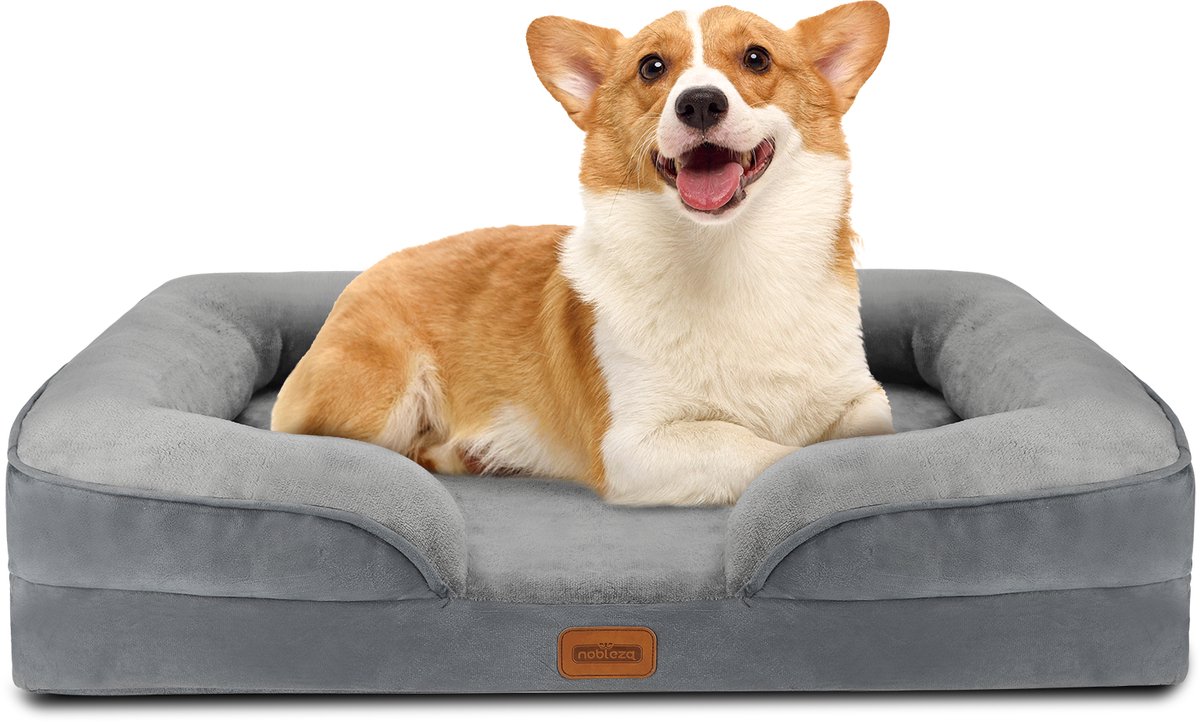 Nobleza Orthopedische Hondenmand - met Traagschuim - Waterdicht Hondenbed - Hondenkussen Wasbaar - Maat L: 89 x 63 x 17 cm - Grijs