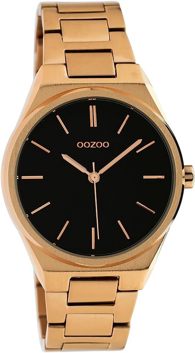 Dameshorloge Roségoud-Zwart 34mm Analoog met Roestvrijstalen Band