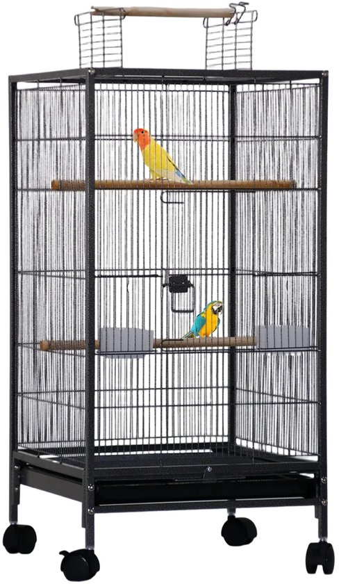 Paco Goederen® Cage à oiseaux - Grande cage à oiseaux - Cage à perroquets - Cage à oiseaux en fer forgé - avec mangeoire Roulettes 360 ° pour perruches
