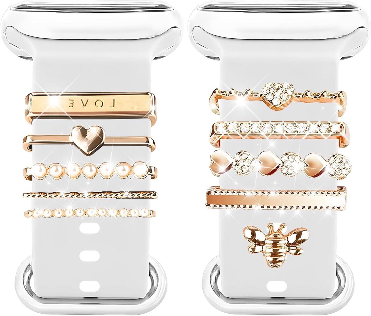 Horlogebandje voor Apple Watch - Charms Metalen Versiering - 22mm Breedte - Geschikt voor Series 8, 7, 6, 5, 4, 3, 2, 1 - Zilverkleurig