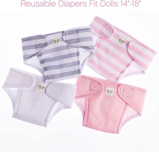 Set van 4 wasbare luiers voor poppen van 36 tot 43 cm, ideaal voor speelplezier van Merkloos — afbeelding 2