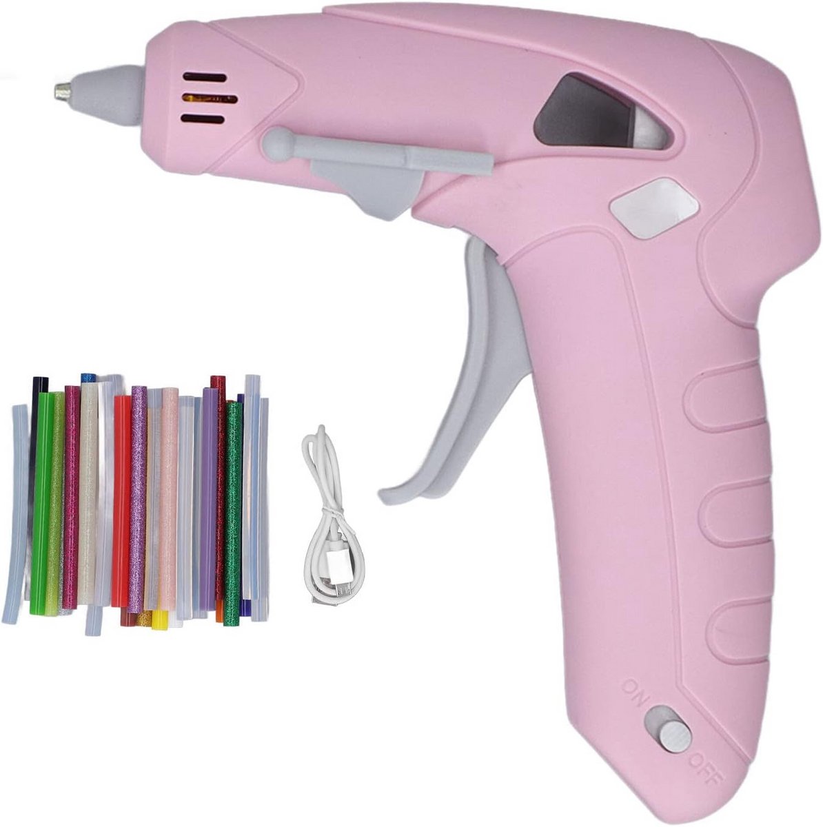 Mini-hotmelt-lijmpistoolset met 30 Stuks Premium Lijmstift 2200 MAh Oplaadbare USB-batterij - voor Handwerk Doe-het-zelf Huisreparaties Roze