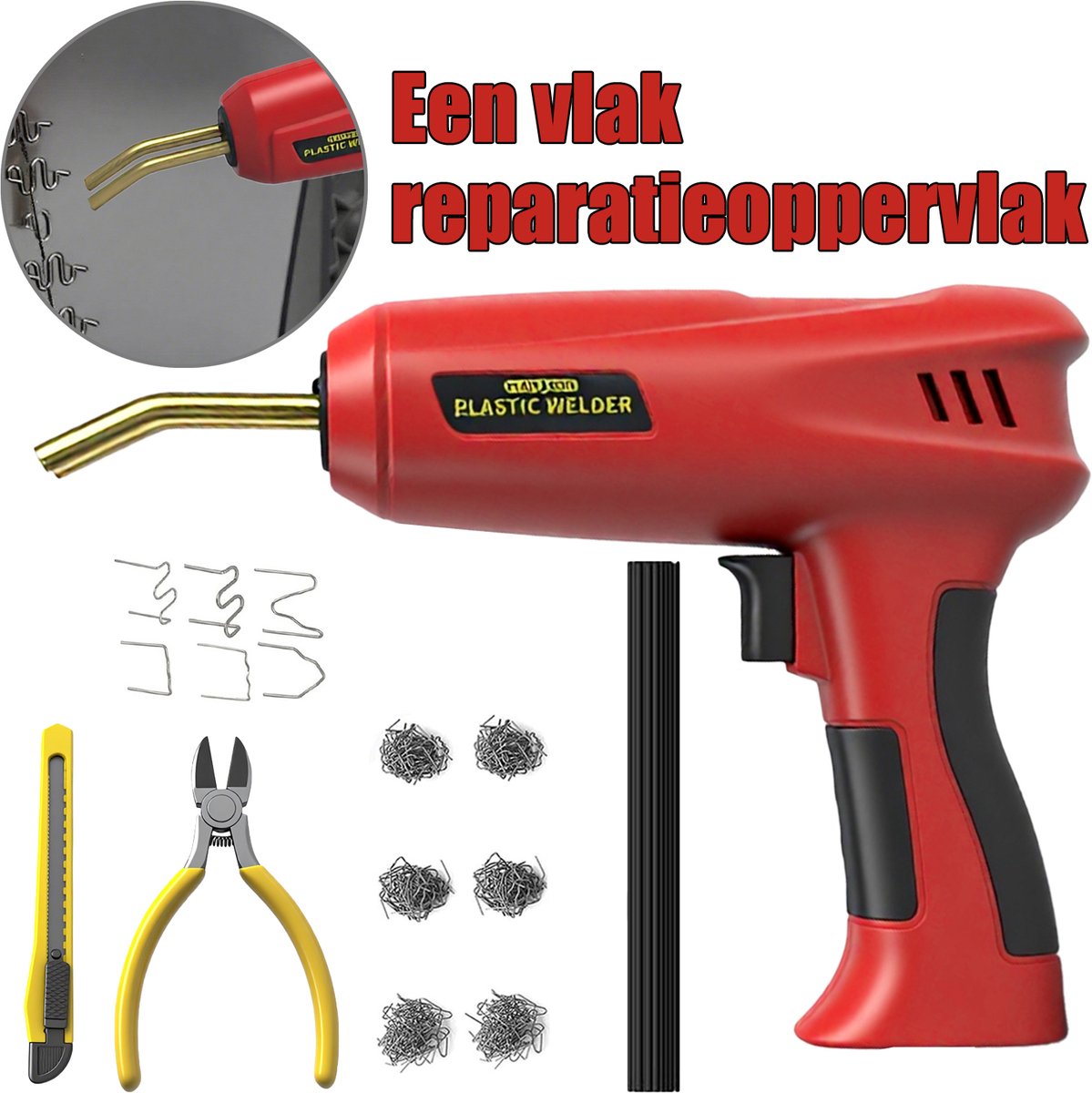 150W Kunststof Laskit, Kunststof Lasapparaat, 2-in-1 Kunststof Las-/Soldeerpistool, Hete Nietmachine Kunststof Laskit voor Autobumperreparatie, 800 Nietjes voor Kunststof Scheurherstel