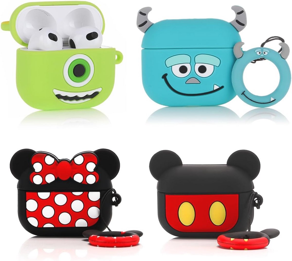 4-Pack Siliconen Hoesje voor AirPods 3e Generatie met Schattig Cartoon Ontwerp
