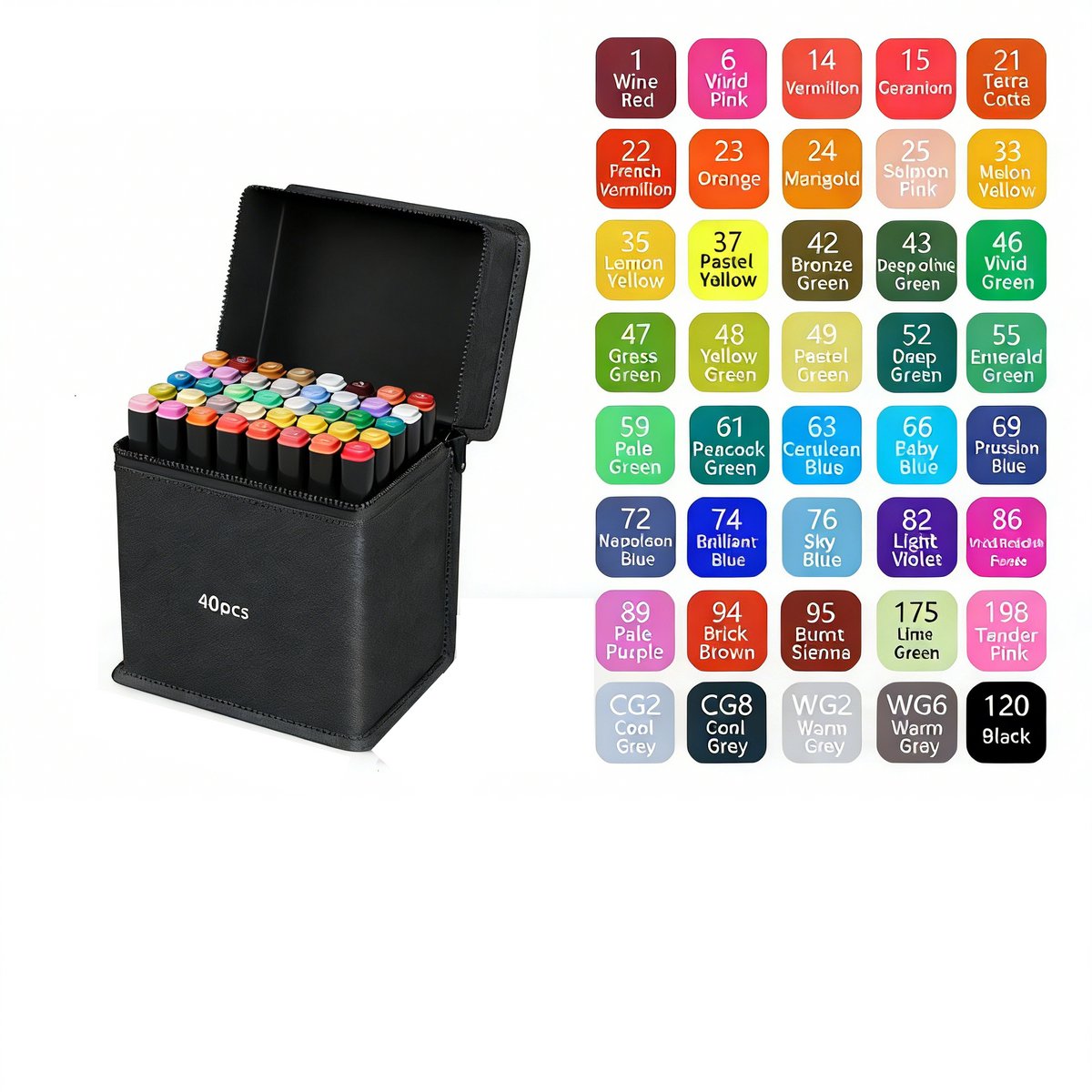 Kraftverdia 40 Kleuren Dubbelzijdige Markers – Superheldere Tekenmarkers voor Kinderen & Volwassenen – Inclusief Handige Opbergdoos – Perfect voor Kleurplaten, Schilderen en Creatief Tekenen