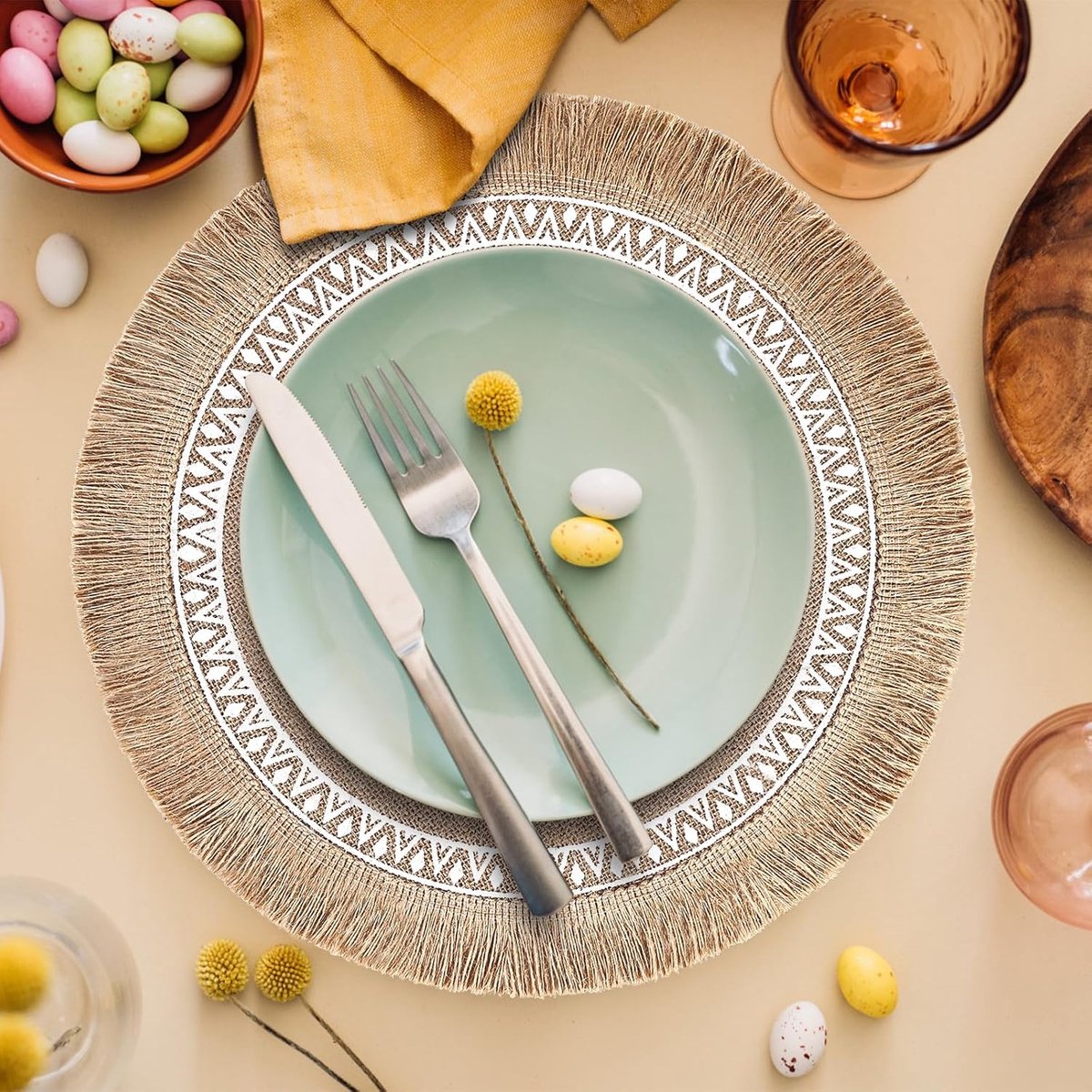 Candala Ronde placemats, set van 9 placemats, geweven placemats, hittebestendige afwasbare onderzetters voor keuken, eetkamer, bruiloft, tafel, feestdecoratie (38cm)
