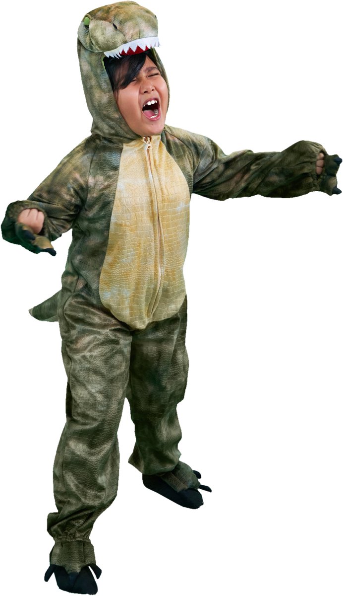 Zebra & Friends Dinosauruspak - 5/7 jaar - T-Rex - Dierenpak - Onesie - Verkleedkleding - Verkleedkostuum voor Kinderen - Carnaval Kostuum -- Verkleedkleding - Halloween Kostuum - Groen