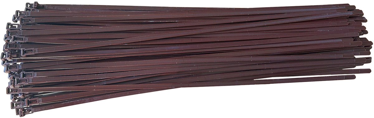 Kortpack - Hersluitbare Tyraps - 370mm x 7.6mm - Bruin - 100 Stuks - Treksterkte : 22,2kg - Bundeldiameter: 102mm - (099.0441)