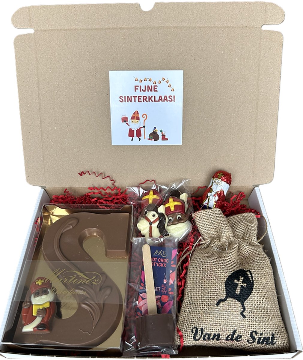 Luxe Sinterklaas chocolade brievenbus cadeau - grote luxe chocoladeletter, strooigoed, pepernoten, jute zakje