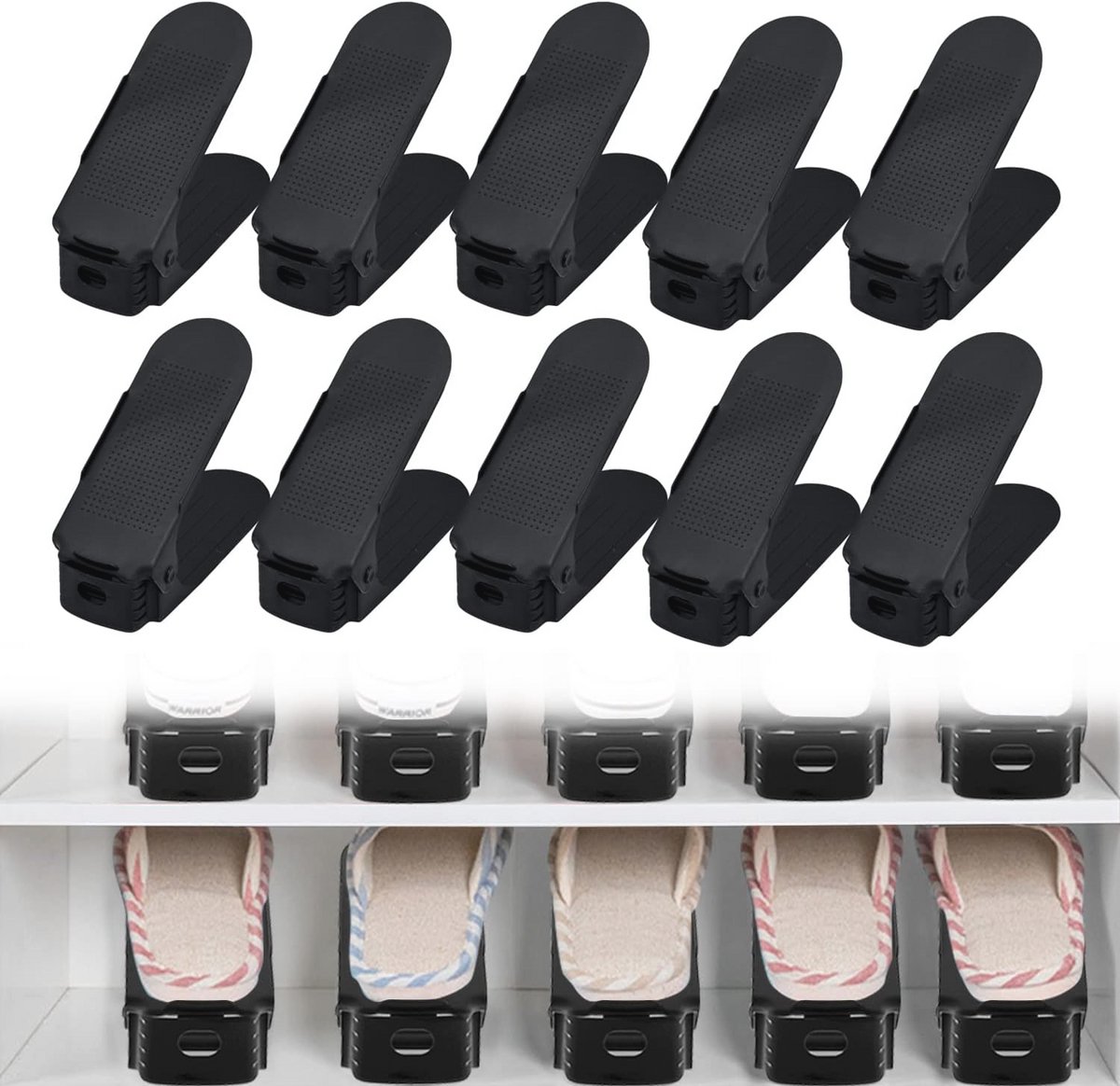 Verstelbaar schoenenrek voor 10 paar - Ruimtebesparend, Antislip & 3 Hoogte-instellingen