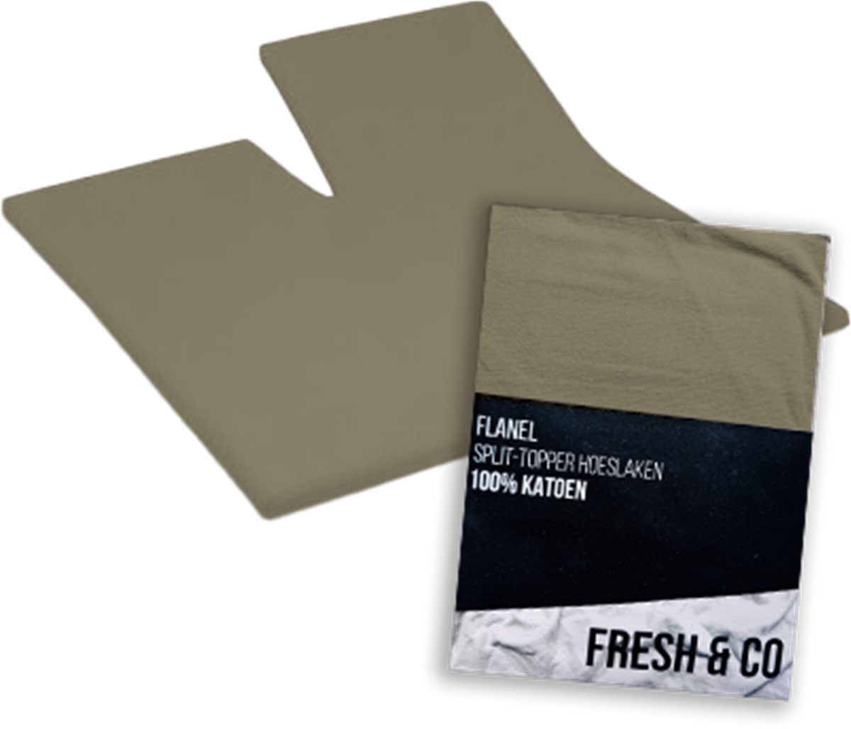 Fresh & CO splittopper Hoeslaken Flanel- 180 x 200 - Truffel- OP=OP