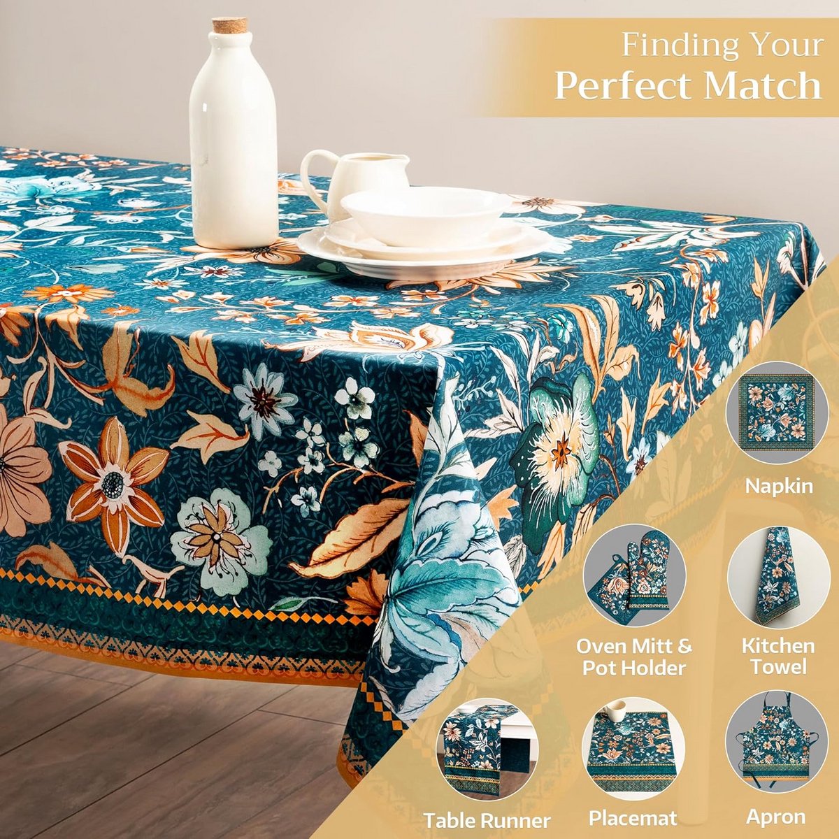 Katoenen Tafelkleed 140x180 cm Vierkant Decoratief voor Feestdagen en Diner - Wasbaar