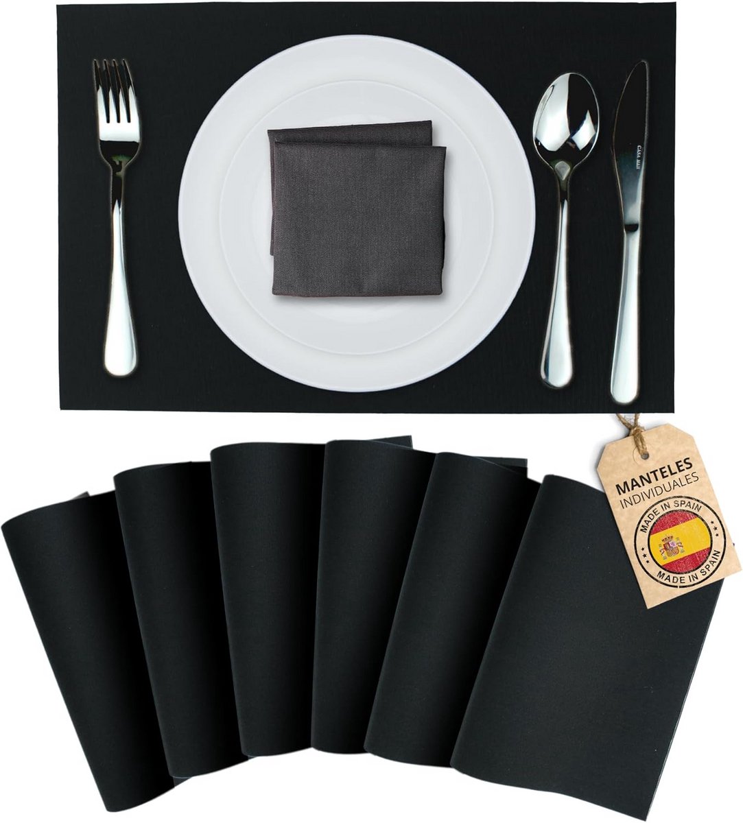 Set van 6 Wasbare Antislip Placemats Zwart voor Eettafel en Keuken