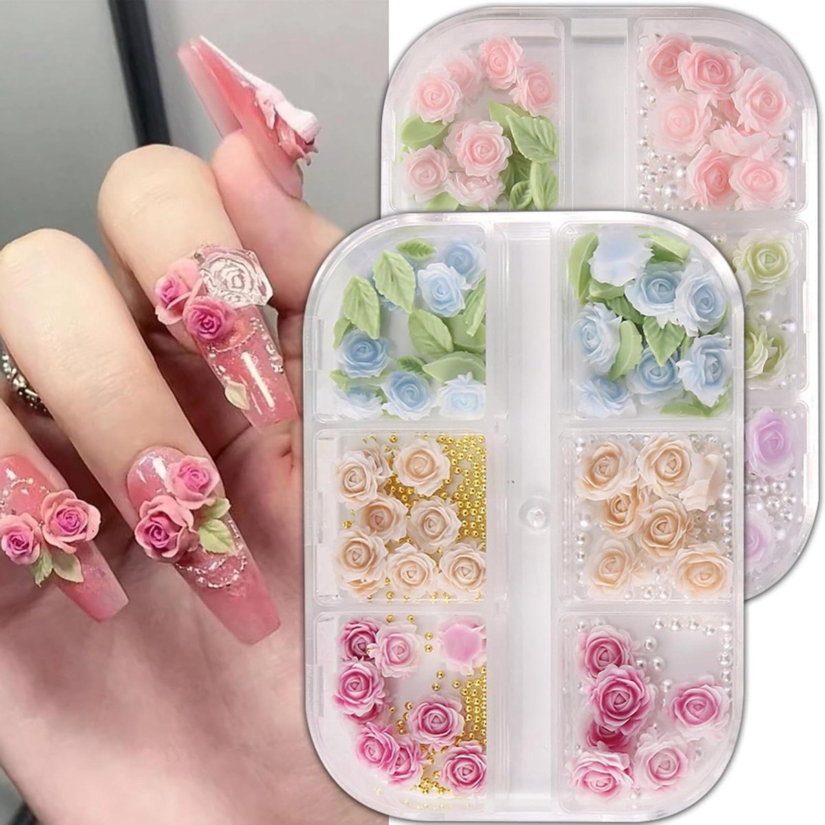 Bloemen-hangers voor nagels - Bloemen 3D - DIY hangers - Roos Camelia - Nail art benodigdheden - Nageldecoratie Dames - Nail art - Nagelknutselen - Roos Camelia nagels.