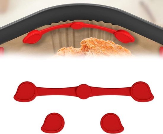 KARZO - Set van 6 rode siliconen magneetgespen met druppelontwerp voor Airfryer bakpapier, ter voorkoming van verbranding en voor eenvoudig gebruik