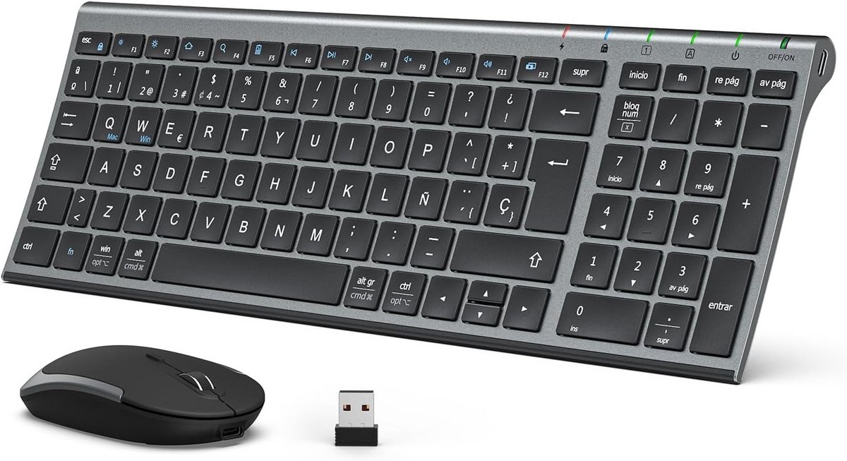 Draadloos Toetsenbord en Muis Set QWERTY Spaans Ergonomisch Oplaadbaar