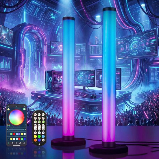 MUPOO Lampe de Table Ambiance LED RGB - Smart Light Bar 43.5 cm avec Effet Lumineux 360° - 16 Millions de Couleurs - Lampe d'ambiance avec App & Télécommande - Synchronisation Musicale & Fonction Minuterie - Éclairage d'Ambiance Gaming