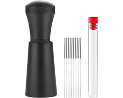 Espresso WDT Tool - 7 Nadel Verdeler - Met 10 Roestvrijstalen Vervangende Naalden - Espresso Koffieroerder - Verwijderbare Koffieverdeler - Espresso WDT Tool - Koffie Tamper Espresso Naald - Koffie Verdeler - Koffie Accessoires - Zwart