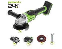 Greenworks Haakse Slijper 24V - Draadloze Slijptol - Elektrische Slijpmachine - 4"Slijpschijf - 10500 tr/min - Ø100MM - Incl. 1x 4Ah Accu en 1x Lader